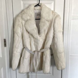 Vintage Elan White Rabbit Fur Jacket with Belt M